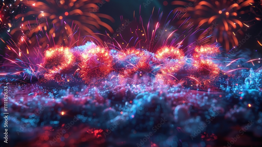 Fototapeta premium Fiery 2024 new year fireworks display.