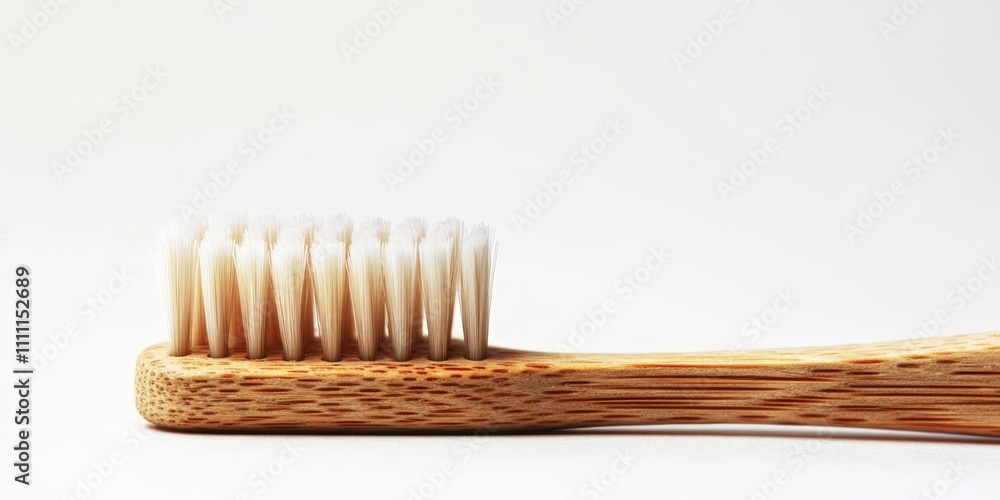 Close-up of Eco-Friendly Bamboo Toothbrush on White Background Close-up of Eco-Friendly Bamboo Toothbrush on White Background