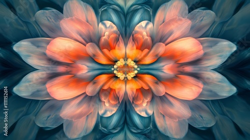 Symmetrical orange and teal flower.