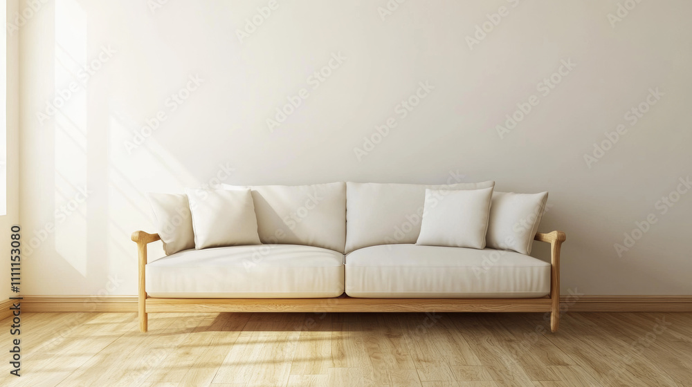 Minimalist living room with light wood tones, a sleek sofa, and a few simple decorative pieces for added style Minimalist living room with light wood tones, a sleek sofa, and a few simple decorative pieces for added style