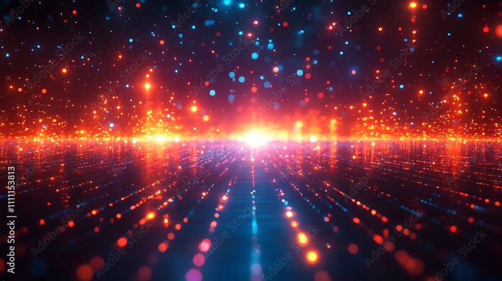 Obraz premium A futuristic holographic overlay with abstract linear patterns and radiant metallic effects