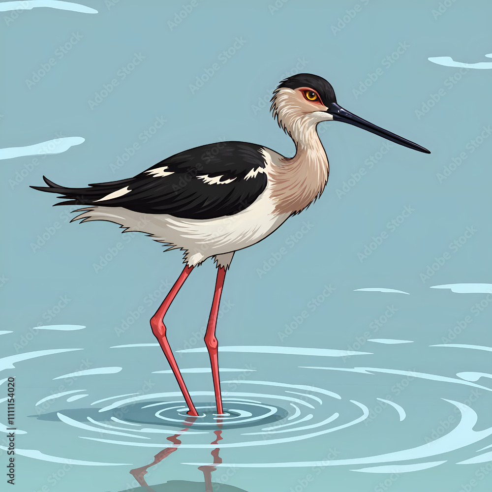Stunning illustration of a striking wading bird in calm waters, digital art of nature illustration concept. Stunning illustration of a striking wading bird in calm waters, digital art of nature illustration concept.