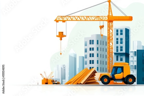 Construction cranes lifting cargo in urban and industrial settings, modern engineering visuals. photo