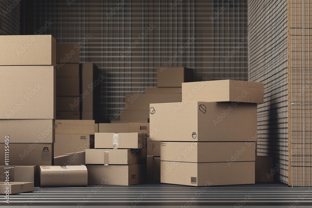 A neat arrangement of cardboard boxes for industry-specific designs such as logistics, transportation, or storage solutions A neat arrangement of cardboard boxes for industry-specific designs such as logistics, transportation, or storage solutions