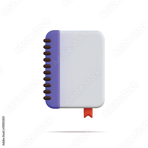 3d vector icon of a notebook, featuring a white body and blue cover with a bookmark