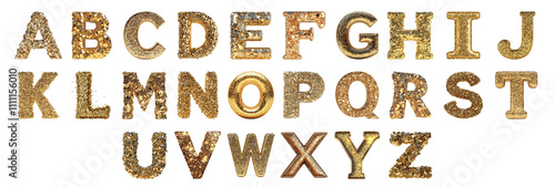 Pack Alphabets A to Z in Glittering Gold Style set Against a Transparent Background for Luxury Designs, Elegant Branding, or Festive Typography Applications