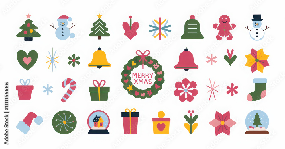 Set of Christmas minimalist geometric elements. Xmas abstract icons in minimalist style. Christmas tree, snowman, gifts, deer and holiday decoration. Modern vector flat illustration. Set of Christmas minimalist geometric elements. Xmas abstract icons in minimalist style. Christmas tree, snowman, gifts, deer and holiday decoration. Modern vector flat illustration.