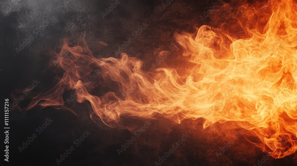 Fiery orange and yellow flames against a dark background. Abstract fire texture. Fiery orange and yellow flames against a dark background. Abstract fire texture.