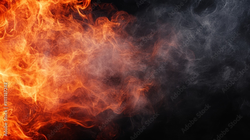 Fiery orange and gray smoke billow against a dark background, creating a dramatic and intense abstract image. Fiery orange and gray smoke billow against a dark background, creating a dramatic and intense abstract image.
