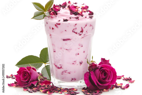 pink cocktail with rose