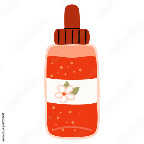 Organic cosmetic in bottle isolated on white background. Flat vector illustration of herbal face and body care products. Moisturizing lotion, tonic or shampoo.