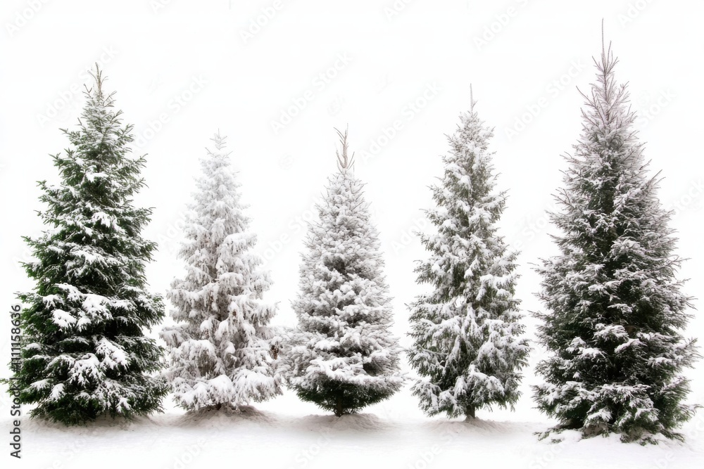 Naklejka premium christmas trees set white background 