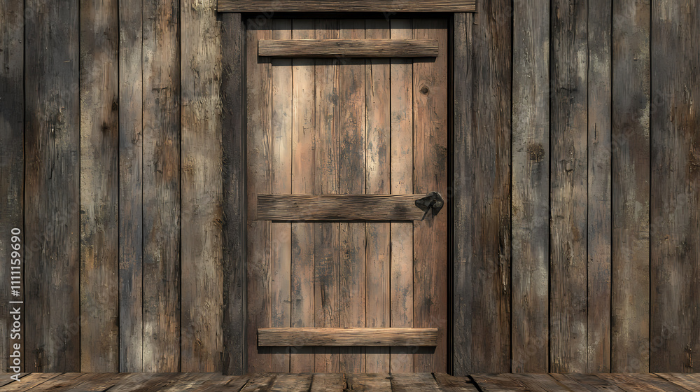 Time-worn wooden door framed by weathered wall, showcasing rustic wood texture. Rustic. Illustration Time-worn wooden door framed by weathered wall, showcasing rustic wood texture. Rustic. Illustration