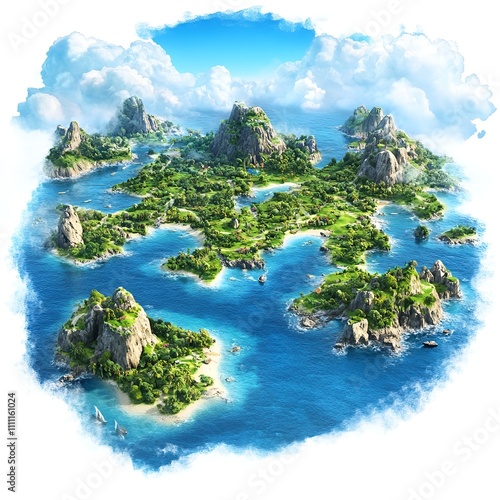Water-covered world with islands
