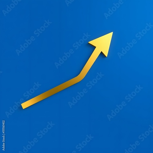 A symbol of growth and success, a solid gold upward arrow on a blue background, representing upward momentum and achievement. photo