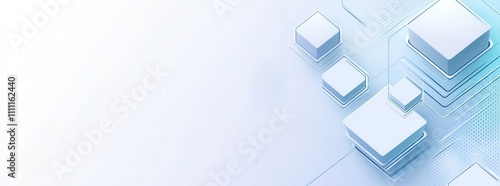White cube boxes  shifted randomly  block a background banner with copy space