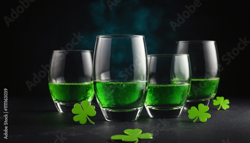 Saint Patrick's Day drink on dark background, spotlight on the subject photo