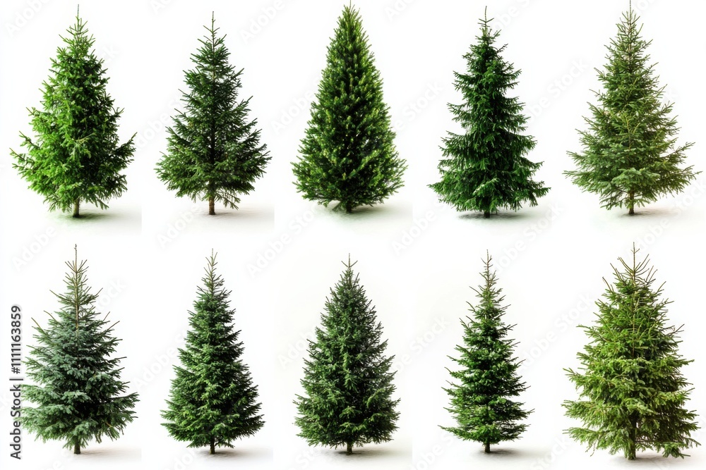 Obraz premium christmas trees set white background 