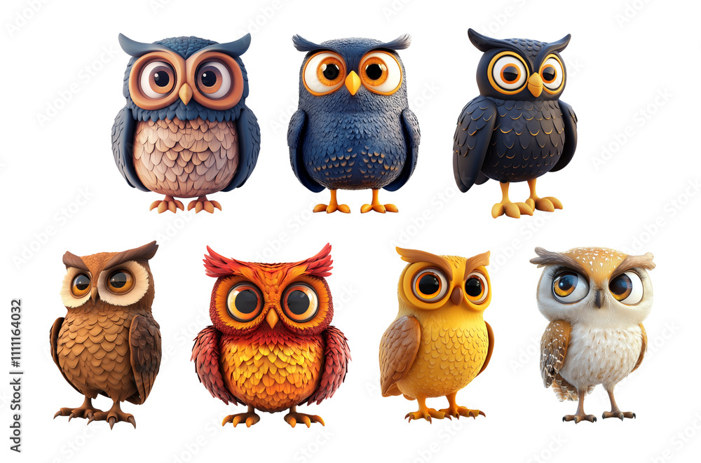 Pack Owl bird set against transparent background for nature-themed content, bird-related designs, or whimsical graphics Pack Owl bird set against transparent background for nature-themed content, bird-related designs, or whimsical graphics