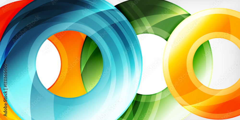 Fototapeta premium Bright colorful circles with light effects. Abstract background