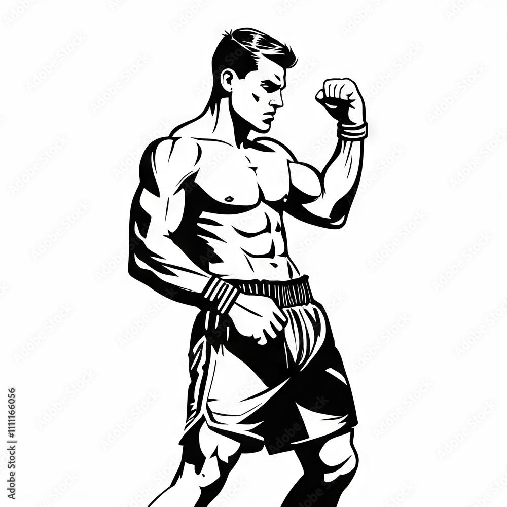Strong male boxer in an intense pose showcasing athleticism and determination in a gym setting Strong male boxer in an intense pose showcasing athleticism and determination in a gym setting