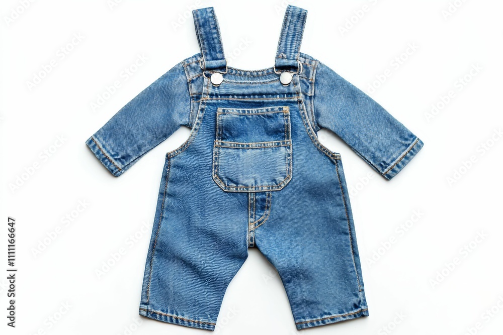 Infant denim overalls; blue fabric, small pockets. Infant denim overalls; blue fabric, small pockets.