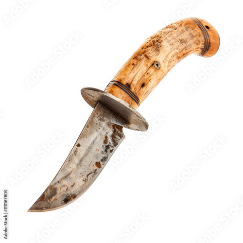 Closeup of an old hunting knife made in Norway. isolated on a transparent background. PNG element.