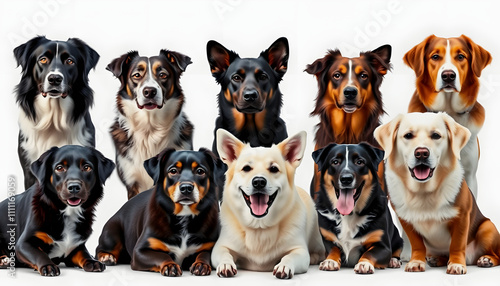 Group of twelve dogs with white shades, png