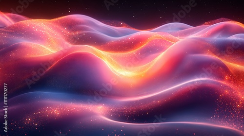 An artistic holographic gradient with dynamic metallic waves and soft glowing edges