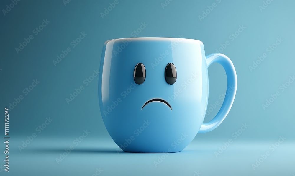 Sad, crying cup with sad smiley face isolated on solid background Sad, crying cup with sad smiley face isolated on solid background