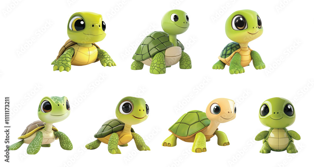 Obraz premium Pack Turtle set against transparent background for playful and educational designs