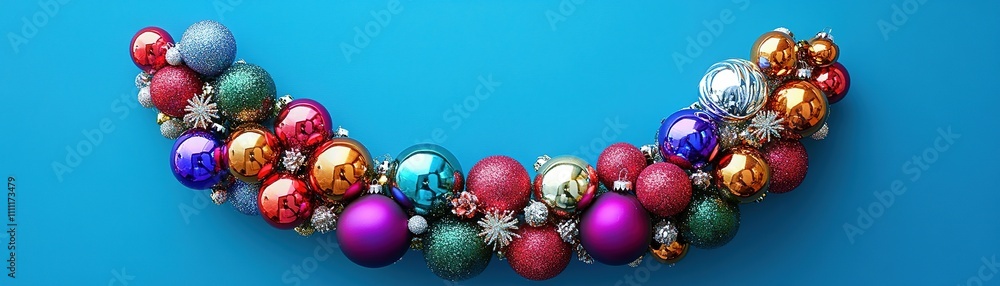 Festive holiday ornaments displayed on vibrant blue background home decor festive atmosphere decorative viewpoint colorful concept Festive holiday ornaments displayed on vibrant blue background home decor festive atmosphere decorative viewpoint colorful concept