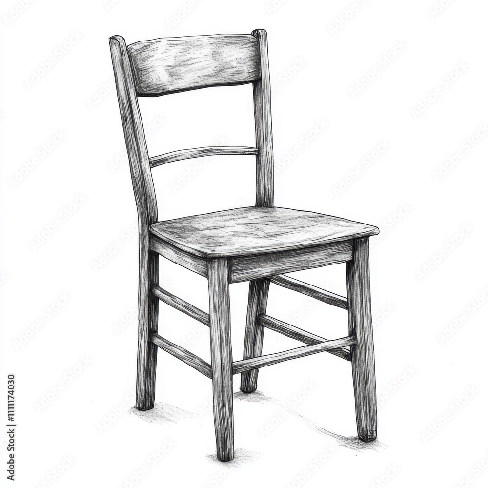 Hand-drawn sketch of a simple wooden chair. Hand-drawn sketch of a simple wooden chair.