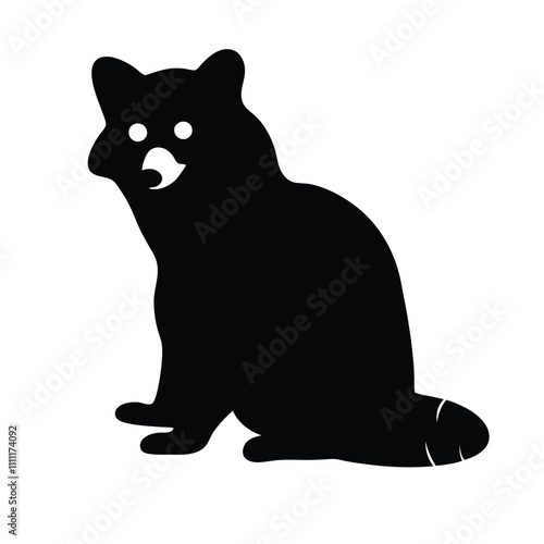 A black and white drawing of a raccoon. The raccoon is sitting on its haunches