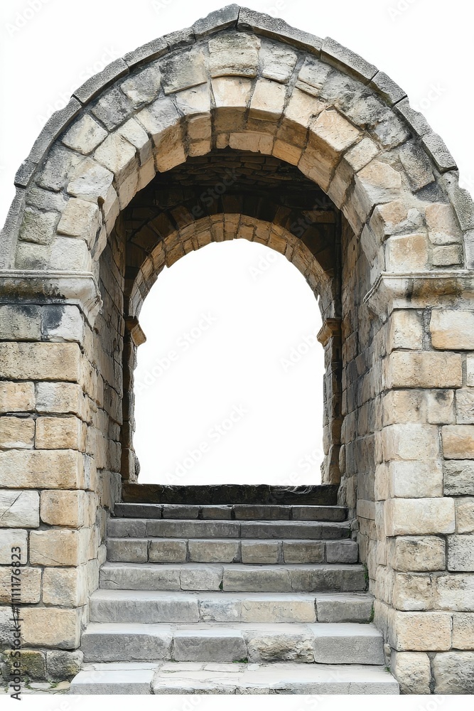 Stone archway, steps leading to light. Stone archway, steps leading to light.