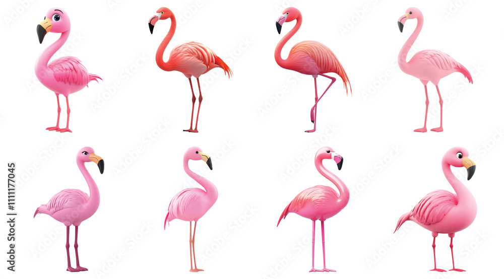 Fototapeta premium Pack flamingo bird set against transparent background