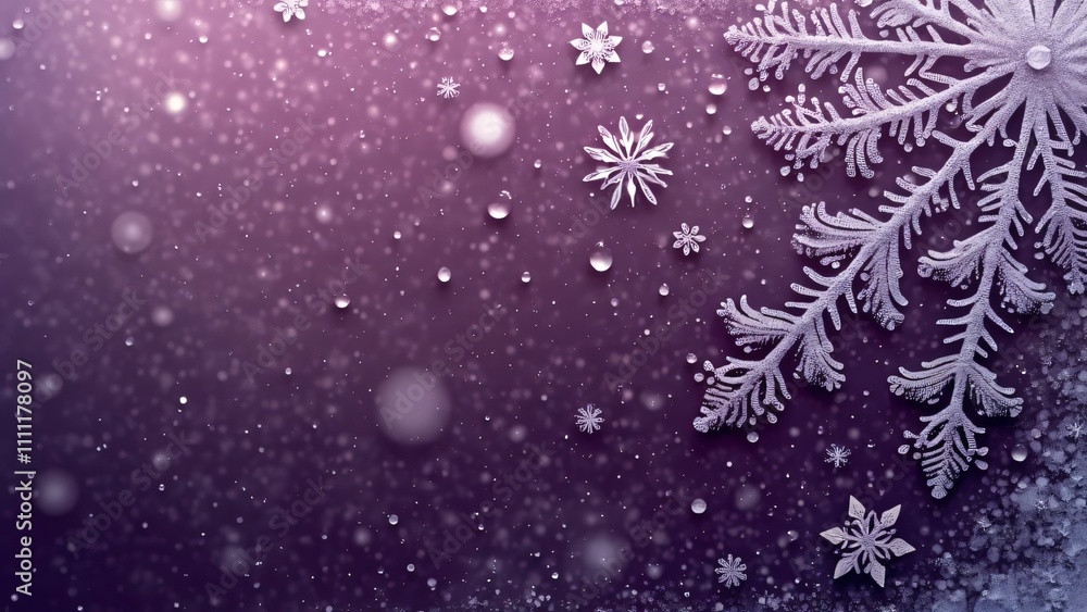 Fototapeta premium Intricate Frost on Windowpane, Purple Winter Wonderland