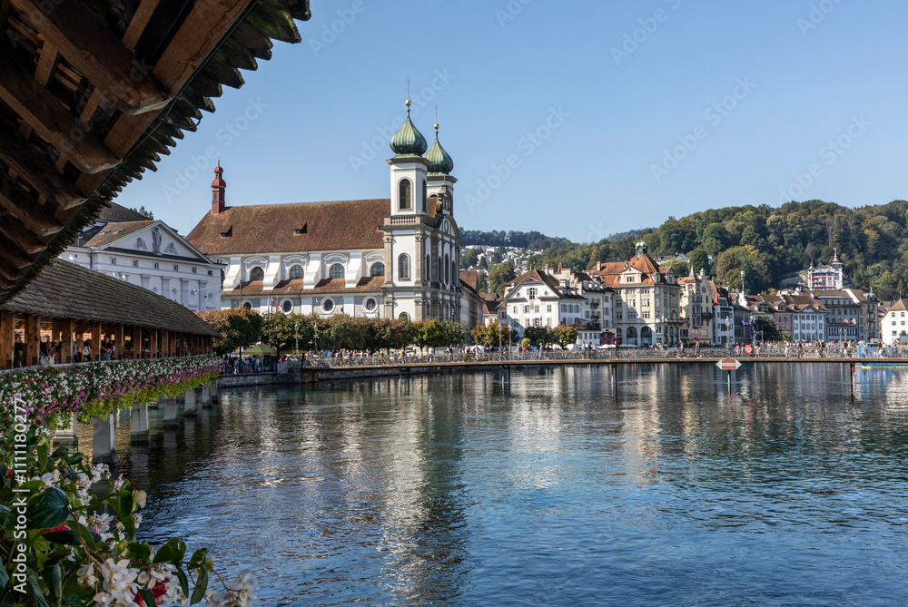 Lucerne riverfront and Jesuit Church Lucerne riverfront and Jesuit Church