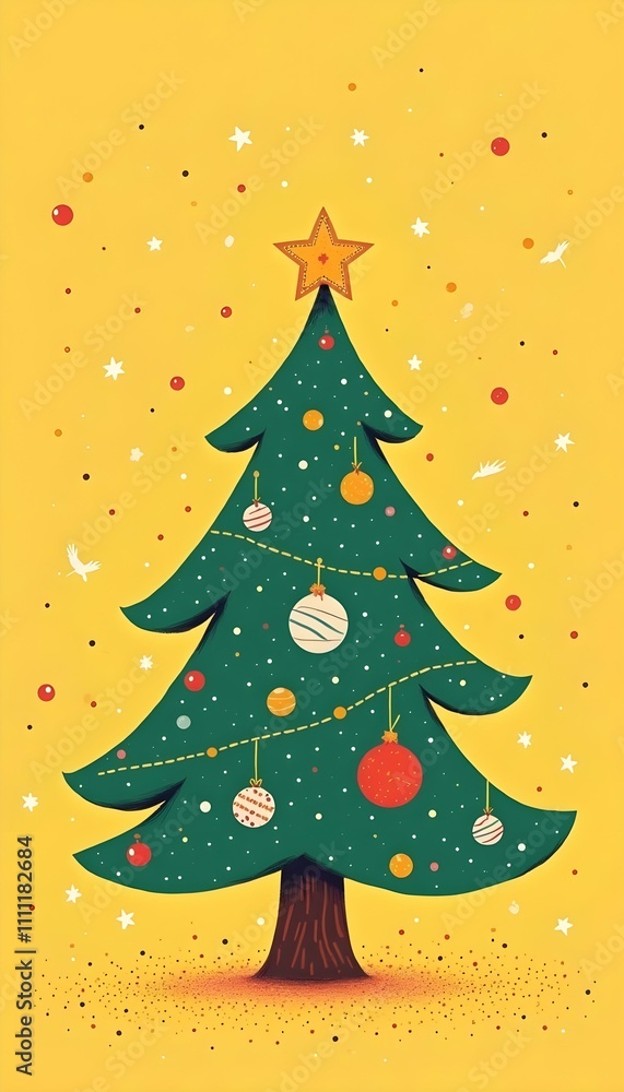 Fototapeta premium Festive Green Christmas Tree with Ornaments