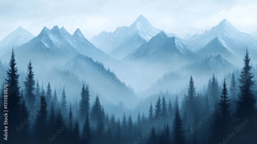 Obraz premium A Misty Morning in a Mountainous Forest