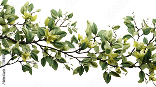 Green branch with vibrant leaves forming a neat corner border, perfect for eco-inspired compositions.