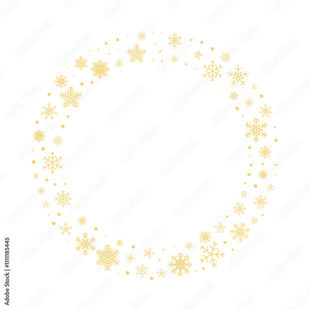 Gold Snowflakes circle frame. Winter snowflake round border isolated on transparent background. Vector design element for Christmas and New Year card, inwitation, banner Gold Snowflakes circle frame. Winter snowflake round border isolated on transparent background. Vector design element for Christmas and New Year card, inwitation, banner