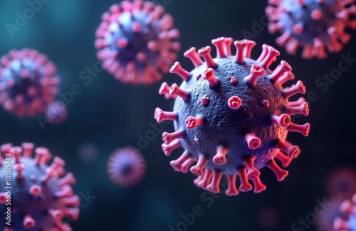 3D illustration of coronavirus. Virus close-up. Microscopic view of dangerous respiratory pathogen. Illustration shows pathogen detailed. Potential health risk. Realism high. Health care tech.