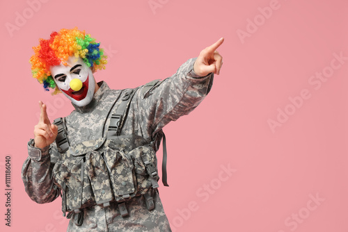 Funny young man as military...