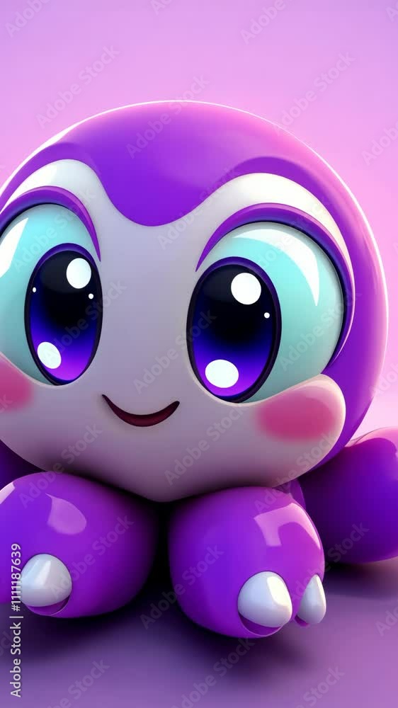 Cute purple octopus character with big eyes and cheerful expression ready for fun activities in a colorful setting Cute purple octopus character with big eyes and cheerful expression ready for fun activities in a colorful setting