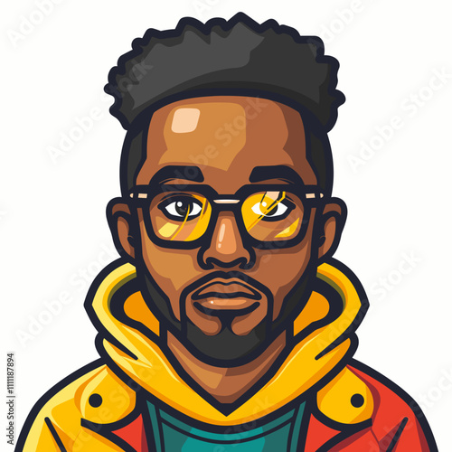 Portrait of an African American man with glasses. Vector illustration