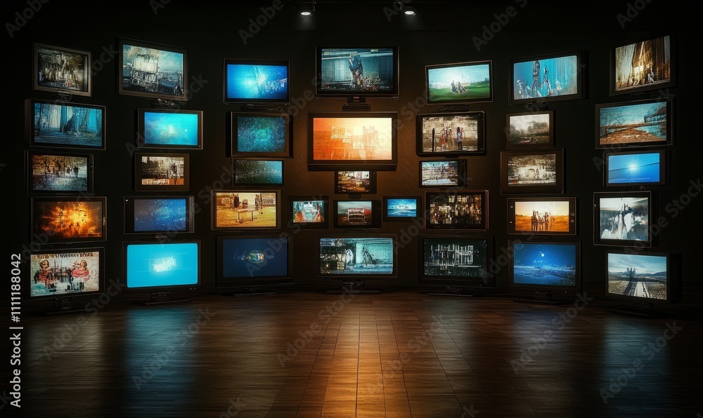 Tv channels. Media concept multiple television screens or monitors. Tv channels. Media concept multiple television screens or monitors.