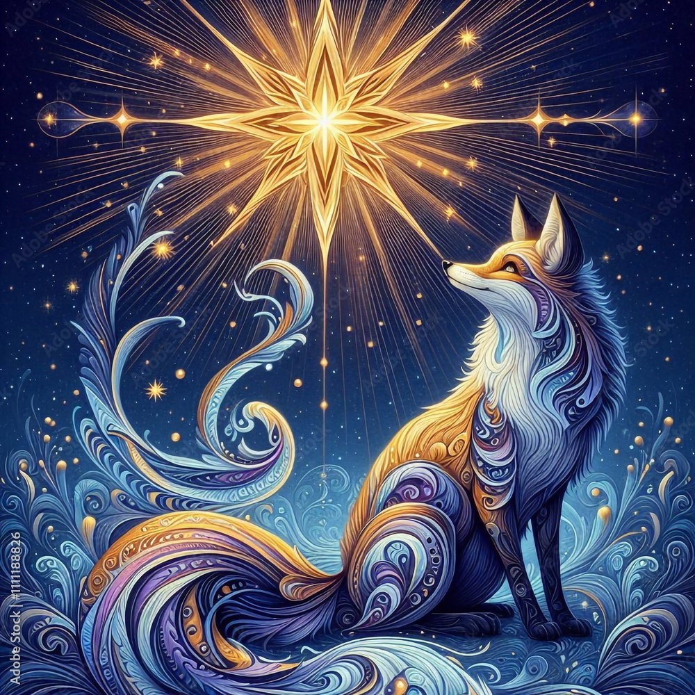 Dreamy Fox Under the Evening Star in an Enchanted Forest Dreamy Fox Under the Evening Star in an Enchanted Forest