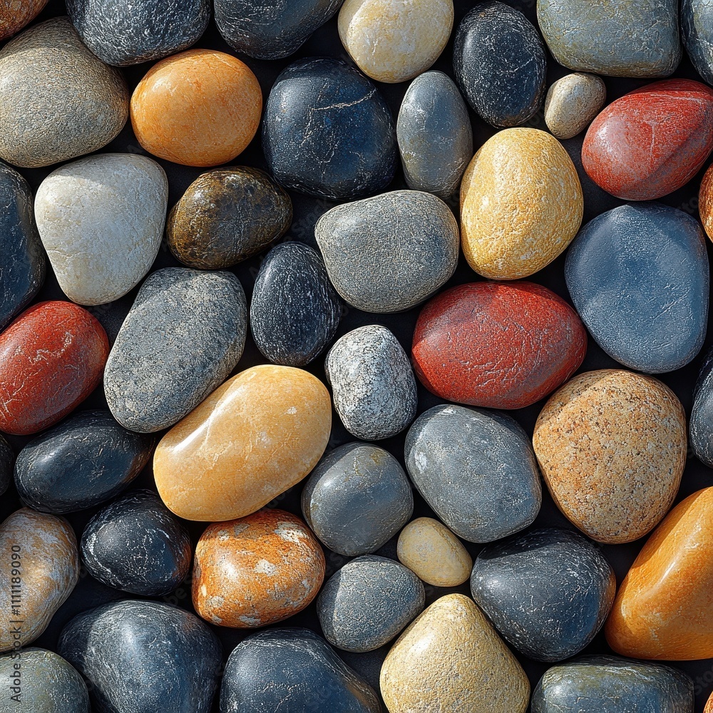 Textured background of colored pebbles on a beach, featuring vibrant natural stones Textured background of colored pebbles on a beach, featuring vibrant natural stones