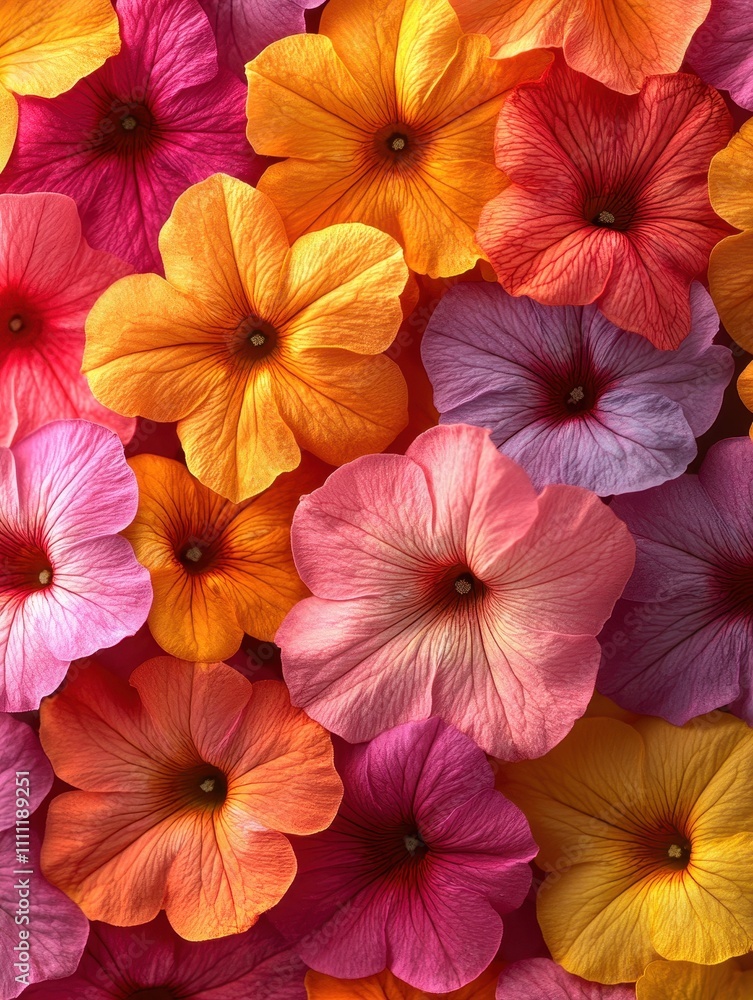 Flower Pattern, Petunias and Marigolds Natural Blooming Texture Background Top View Flower Pattern, Petunias and Marigolds Natural Blooming Texture Background Top View